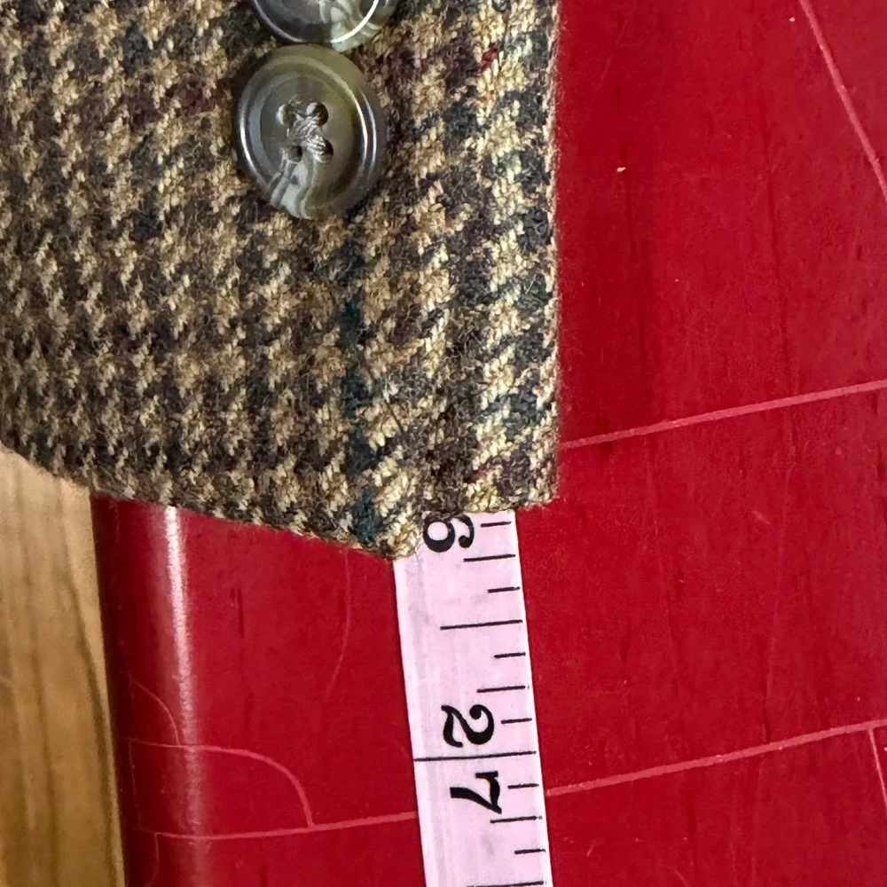 Lauren Ralph Houndstooth Sports Coat Blazer Mens 44R Brown Lambswool Tweed
